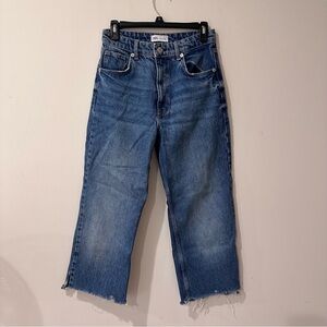 Zara high waisted wide leg crop blue denim jeans size 6